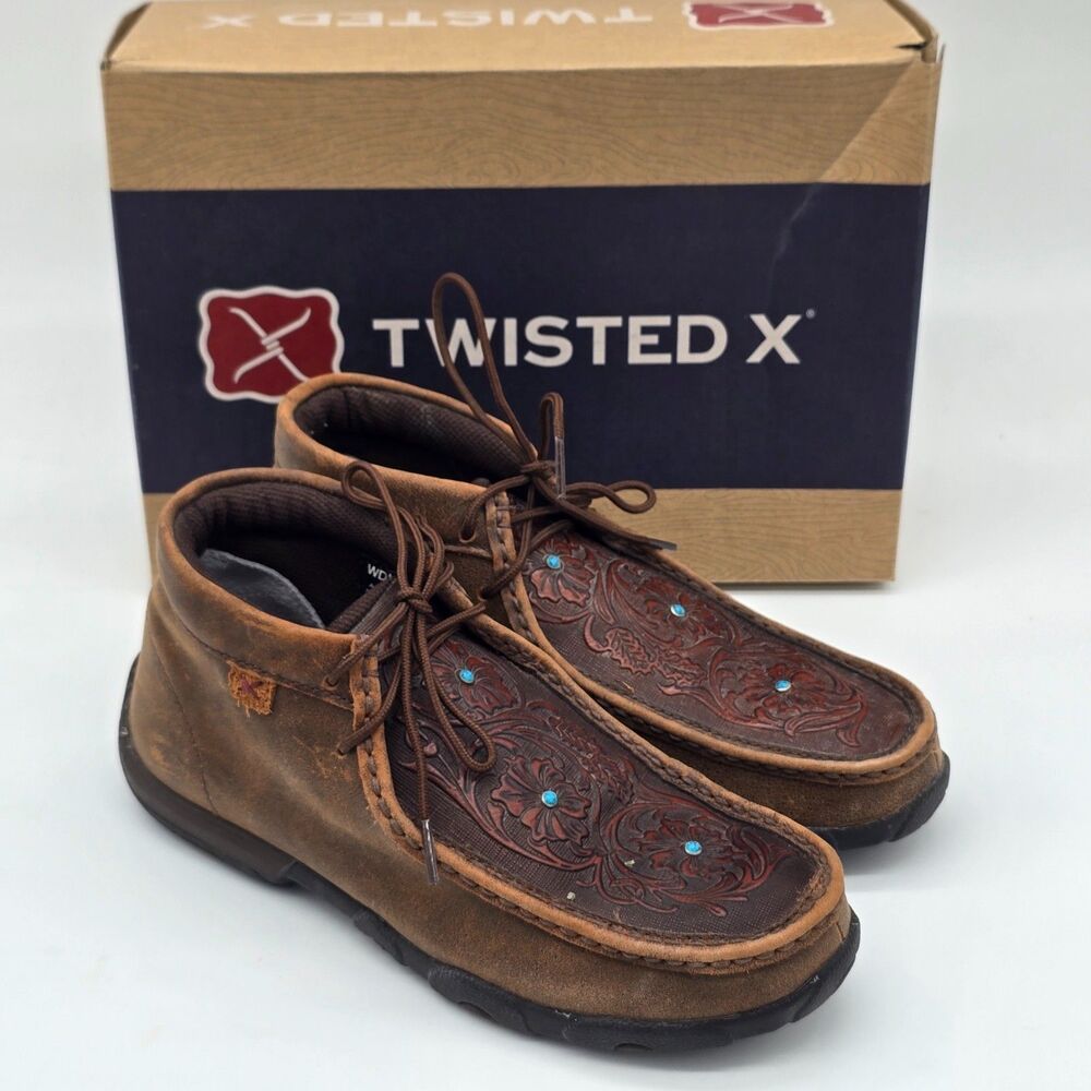 Twisted X Woman's Driving Mocs D Toe Size 8 WDM0081 Turquoise Tooled Leather